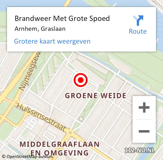 Locatie op kaart van de 112 melding: Brandweer Met Grote Spoed Naar Arnhem, Graslaan op 18 mei 2024 04:58