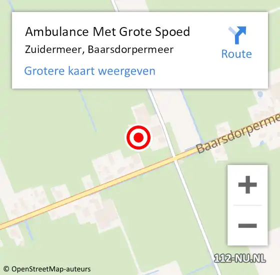 Locatie op kaart van de 112 melding: Ambulance Met Grote Spoed Naar Zuidermeer, Baarsdorpermeer op 18 mei 2024 05:25