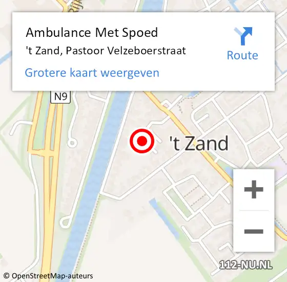 Locatie op kaart van de 112 melding: Ambulance Met Spoed Naar 't Zand, Pastoor Velzeboerstraat op 18 mei 2024 05:26