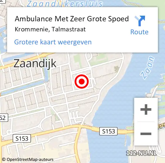 Locatie op kaart van de 112 melding: Ambulance Met Zeer Grote Spoed Naar Krommenie, Talmastraat op 18 mei 2024 06:40