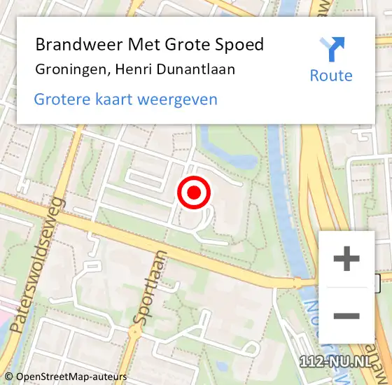 Locatie op kaart van de 112 melding: Brandweer Met Grote Spoed Naar Groningen, Henri Dunantlaan op 18 mei 2024 06:42