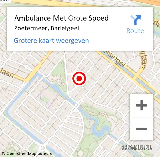 Locatie op kaart van de 112 melding: Ambulance Met Grote Spoed Naar Zoetermeer, Barietgeel op 18 mei 2024 06:53