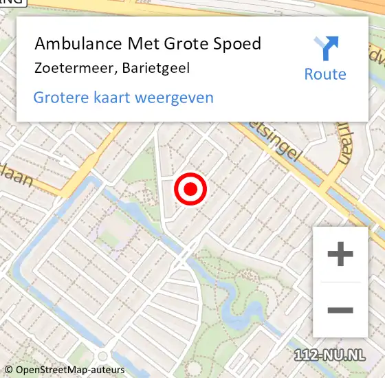 Locatie op kaart van de 112 melding: Ambulance Met Grote Spoed Naar Zoetermeer, Barietgeel op 18 mei 2024 06:55