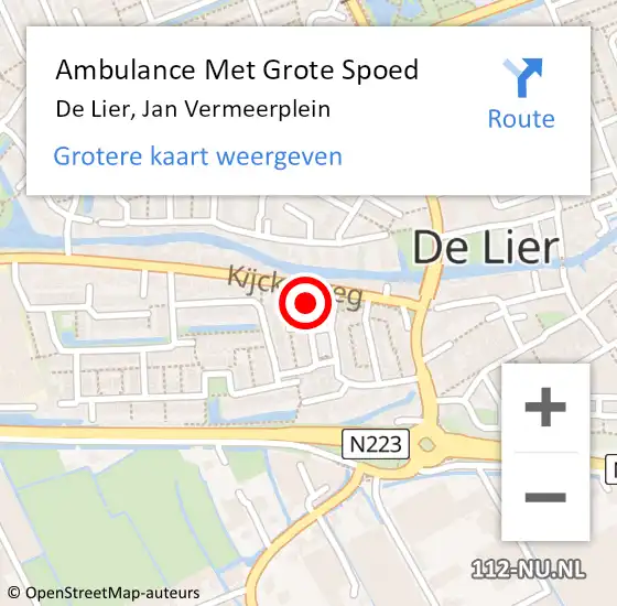 Locatie op kaart van de 112 melding: Ambulance Met Grote Spoed Naar De Lier, Jan Vermeerplein op 18 mei 2024 07:05