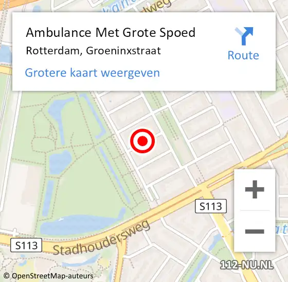 Locatie op kaart van de 112 melding: Ambulance Met Grote Spoed Naar Rotterdam, Groeninxstraat op 18 mei 2024 07:29