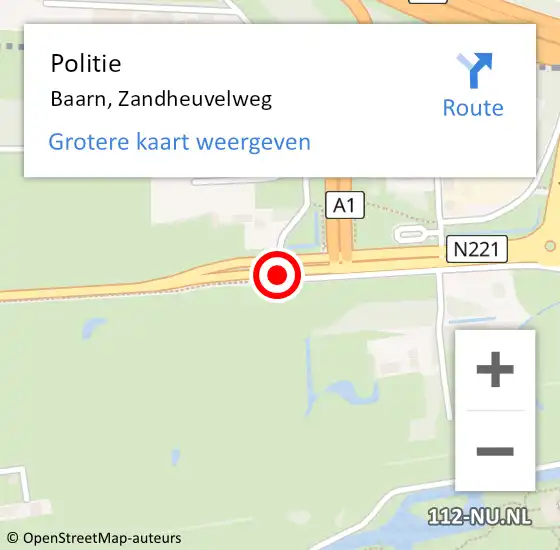 Locatie op kaart van de 112 melding: Politie Baarn, Zandheuvelweg op 18 mei 2024 07:37