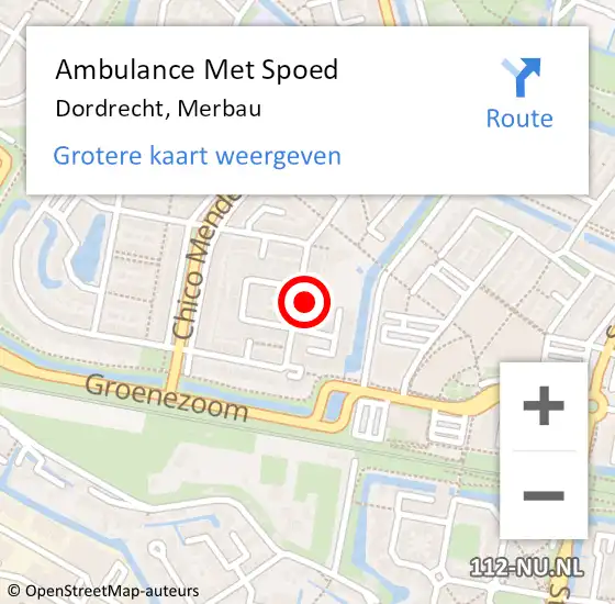 Locatie op kaart van de 112 melding: Ambulance Met Spoed Naar Dordrecht, Merbau op 18 mei 2024 07:38