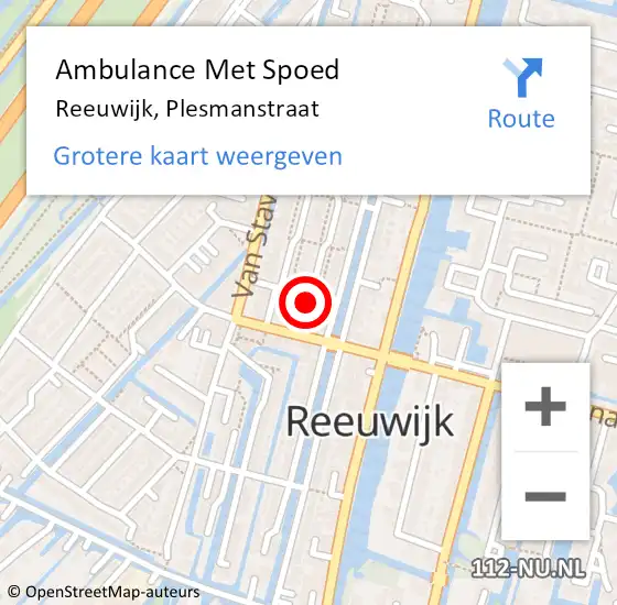 Locatie op kaart van de 112 melding: Ambulance Met Spoed Naar Reeuwijk, Plesmanstraat op 18 mei 2024 08:17