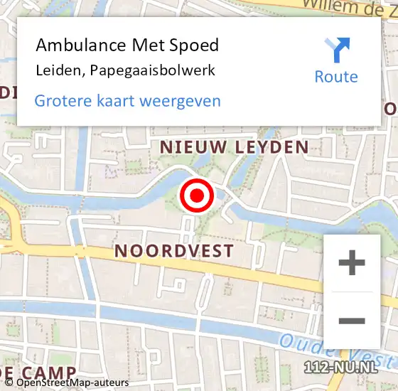 Locatie op kaart van de 112 melding: Ambulance Met Spoed Naar Leiden, Papegaaisbolwerk op 18 mei 2024 08:26