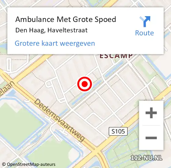 Locatie op kaart van de 112 melding: Ambulance Met Grote Spoed Naar Den Haag, Haveltestraat op 18 mei 2024 08:36