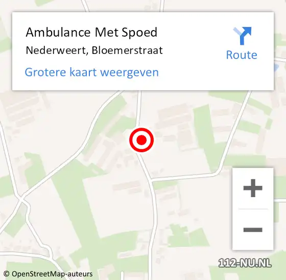 Locatie op kaart van de 112 melding: Ambulance Met Spoed Naar Nederweert, Bloemerstraat op 18 mei 2024 08:41