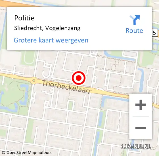 Locatie op kaart van de 112 melding: Politie Sliedrecht, Vogelenzang op 18 mei 2024 08:41