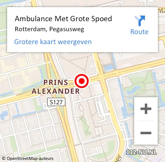 Locatie op kaart van de 112 melding: Ambulance Met Grote Spoed Naar Rotterdam, Pegasusweg op 18 mei 2024 08:42