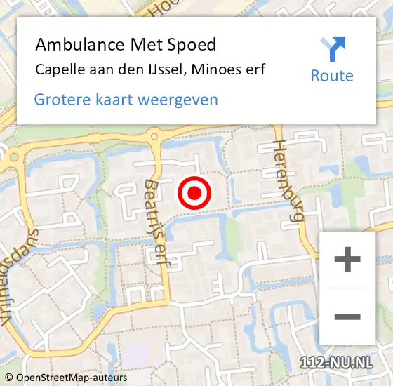 Locatie op kaart van de 112 melding: Ambulance Met Spoed Naar Capelle aan den IJssel, Minoes erf op 18 mei 2024 09:14