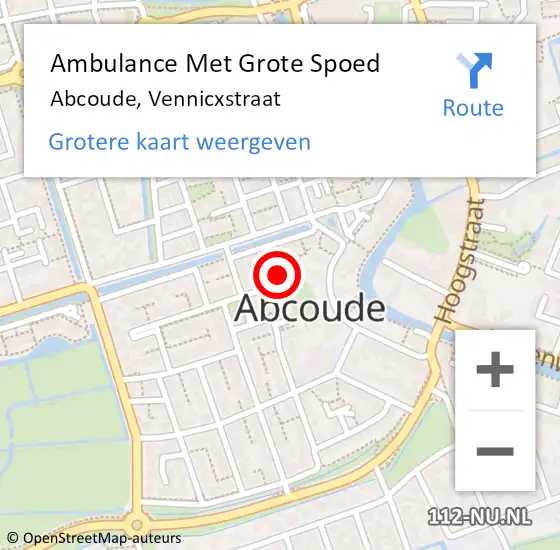 Locatie op kaart van de 112 melding: Ambulance Met Grote Spoed Naar Abcoude, Vennicxstraat op 18 mei 2024 09:20