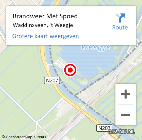 Locatie op kaart van de 112 melding: Brandweer Met Spoed Naar Waddinxveen, 't Weegje op 18 mei 2024 09:24
