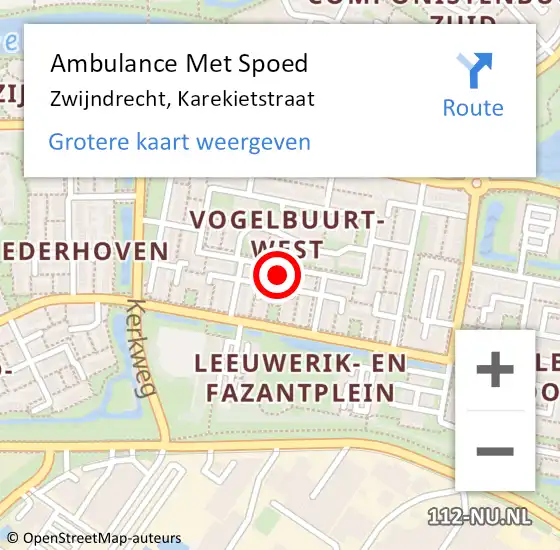 Locatie op kaart van de 112 melding: Ambulance Met Spoed Naar Zwijndrecht, Karekietstraat op 18 mei 2024 09:33