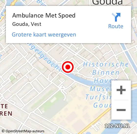 Locatie op kaart van de 112 melding: Ambulance Met Spoed Naar Gouda, Vest op 18 mei 2024 09:36
