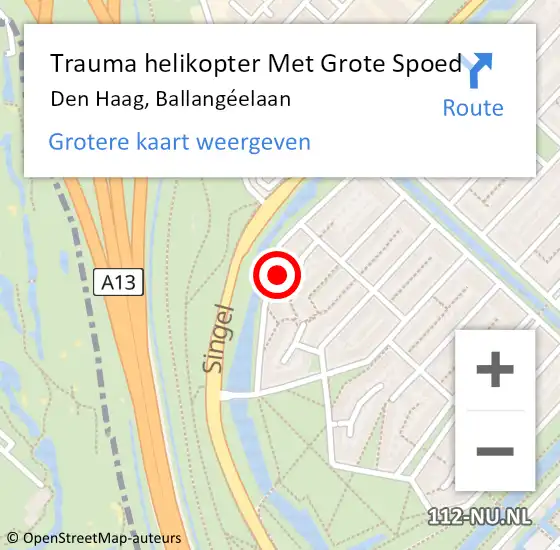 Locatie op kaart van de 112 melding: Trauma helikopter Met Grote Spoed Naar Den Haag, Ballangéelaan op 18 mei 2024 09:39