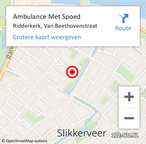 Locatie op kaart van de 112 melding: Ambulance Met Spoed Naar Ridderkerk, Van Beethovenstraat op 18 mei 2024 09:39