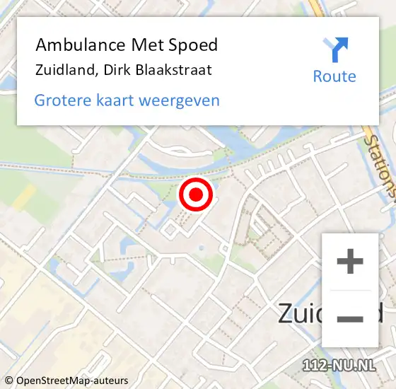 Locatie op kaart van de 112 melding: Ambulance Met Spoed Naar Zuidland, Dirk Blaakstraat op 18 mei 2024 09:43