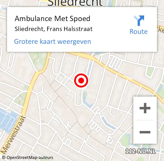 Locatie op kaart van de 112 melding: Ambulance Met Spoed Naar Sliedrecht, Frans Halsstraat op 18 mei 2024 09:45