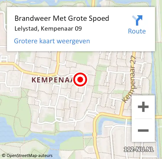 Locatie op kaart van de 112 melding: Brandweer Met Grote Spoed Naar Lelystad, Kempenaar 09 op 18 mei 2024 09:45