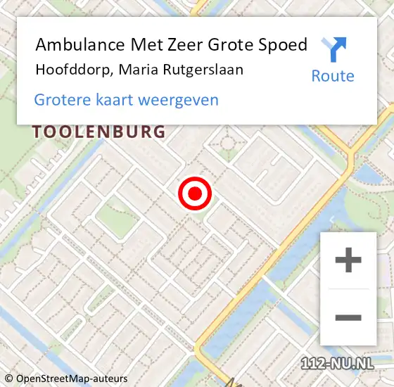 Locatie op kaart van de 112 melding: Ambulance Met Zeer Grote Spoed Naar Hoofddorp, Maria Rutgerslaan op 18 mei 2024 09:48