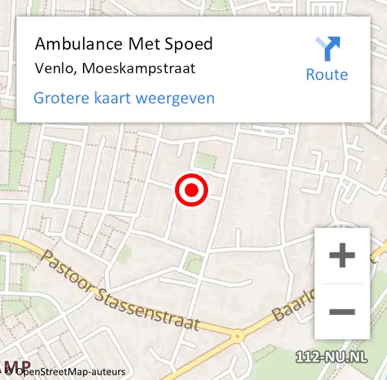 Locatie op kaart van de 112 melding: Ambulance Met Spoed Naar Venlo, Moeskampstraat op 18 mei 2024 09:49