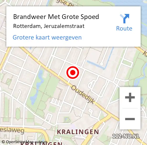Locatie op kaart van de 112 melding: Brandweer Met Grote Spoed Naar Rotterdam, Jeruzalemstraat op 18 mei 2024 09:58