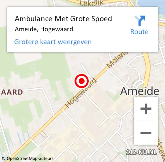 Locatie op kaart van de 112 melding: Ambulance Met Grote Spoed Naar Ameide, Hogewaard op 18 mei 2024 09:59