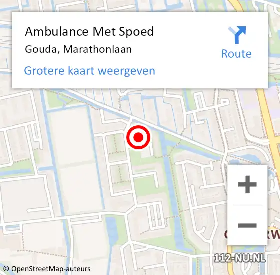 Locatie op kaart van de 112 melding: Ambulance Met Spoed Naar Gouda, Marathonlaan op 18 mei 2024 10:12