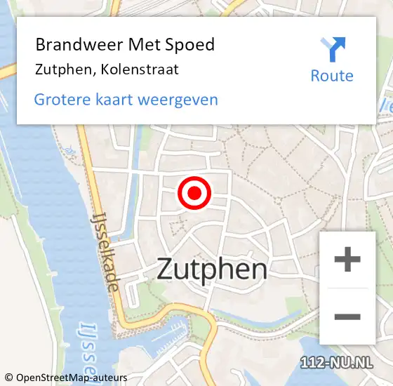 Locatie op kaart van de 112 melding: Brandweer Met Spoed Naar Zutphen, Kolenstraat op 18 mei 2024 10:15