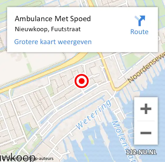 Locatie op kaart van de 112 melding: Ambulance Met Spoed Naar Nieuwkoop, Fuutstraat op 18 mei 2024 10:24