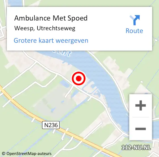 Locatie op kaart van de 112 melding: Ambulance Met Spoed Naar Weesp, Utrechtseweg op 18 mei 2024 10:25