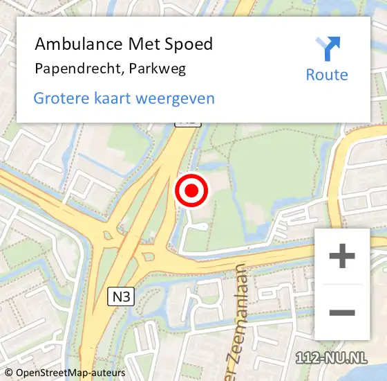 Locatie op kaart van de 112 melding: Ambulance Met Spoed Naar Papendrecht, Parkweg op 18 mei 2024 10:31