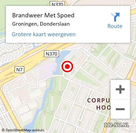 Locatie op kaart van de 112 melding: Brandweer Met Spoed Naar Groningen, Donderslaan op 18 mei 2024 10:37