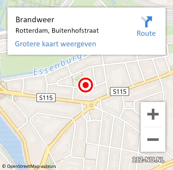 Locatie op kaart van de 112 melding: Brandweer Rotterdam, Buitenhofstraat op 18 mei 2024 10:42
