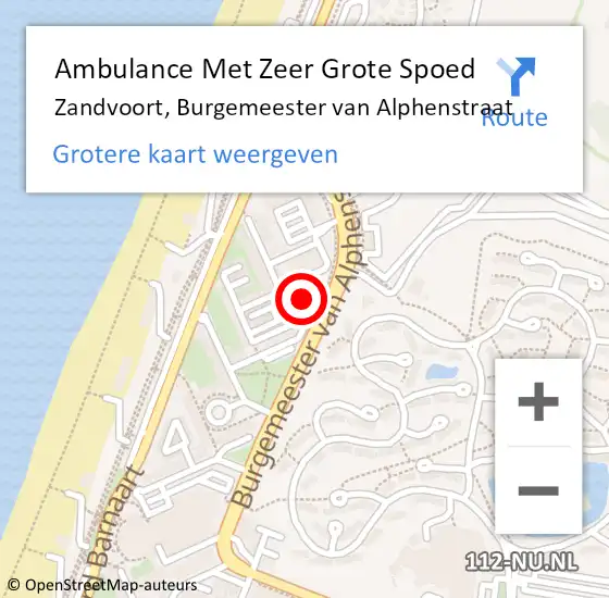 Locatie op kaart van de 112 melding: Ambulance Met Zeer Grote Spoed Naar Zandvoort, Burgemeester van Alphenstraat op 18 mei 2024 10:56