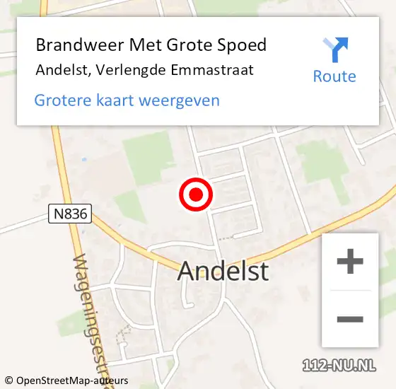 Locatie op kaart van de 112 melding: Brandweer Met Grote Spoed Naar Andelst, Verlengde Emmastraat op 18 mei 2024 11:00