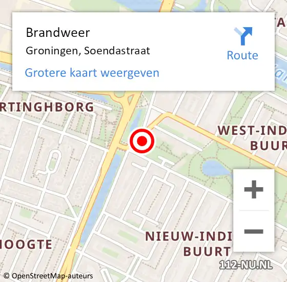 Locatie op kaart van de 112 melding: Brandweer Groningen, Soendastraat op 18 mei 2024 11:25