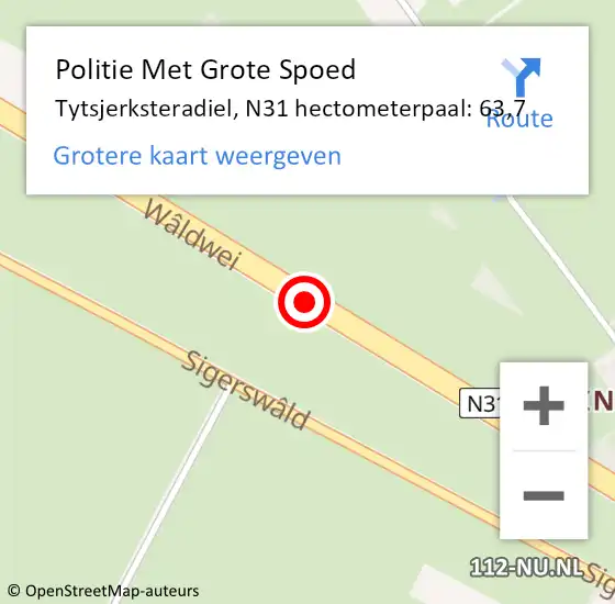 Locatie op kaart van de 112 melding: Politie Met Grote Spoed Naar Tytsjerksteradiel, N31 hectometerpaal: 63,7 op 18 mei 2024 11:28