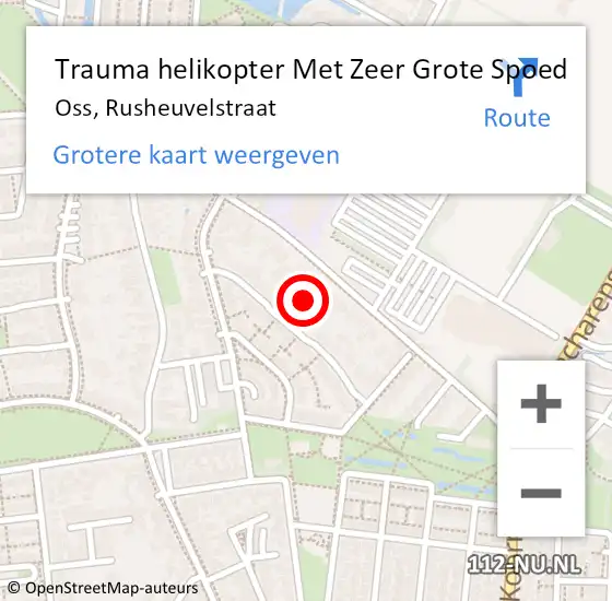 Locatie op kaart van de 112 melding: Trauma helikopter Met Zeer Grote Spoed Naar Oss, Rusheuvelstraat op 18 mei 2024 11:29