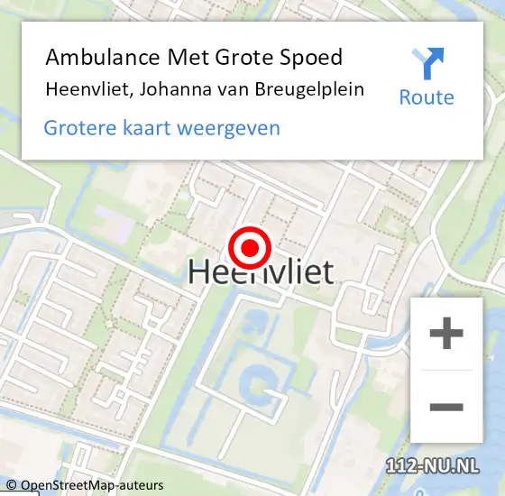 Locatie op kaart van de 112 melding: Ambulance Met Grote Spoed Naar Heenvliet, Johanna van Breugelplein op 18 mei 2024 11:34