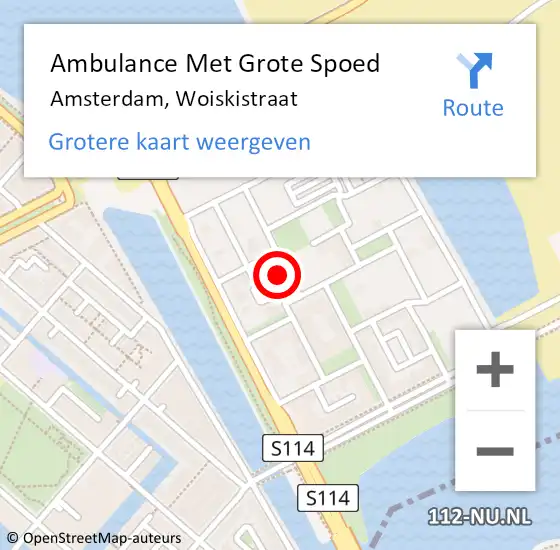 Locatie op kaart van de 112 melding: Ambulance Met Grote Spoed Naar Amsterdam, Woiskistraat op 18 mei 2024 11:34