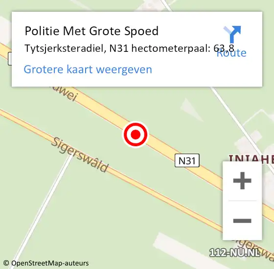 Locatie op kaart van de 112 melding: Politie Met Grote Spoed Naar Tytsjerksteradiel, N31 hectometerpaal: 63,8 op 18 mei 2024 11:36