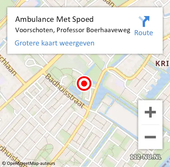 Locatie op kaart van de 112 melding: Ambulance Met Spoed Naar Voorschoten, Professor Boerhaaveweg op 18 mei 2024 12:04