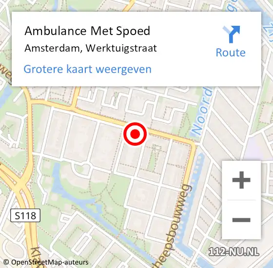 Locatie op kaart van de 112 melding: Ambulance Met Spoed Naar Amsterdam, Werktuigstraat op 18 mei 2024 12:11