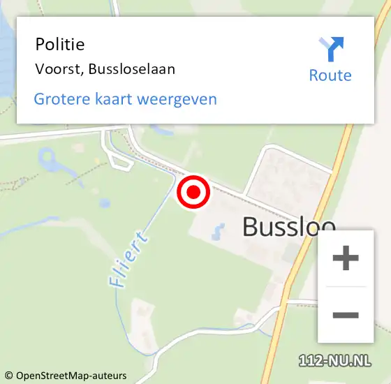 Locatie op kaart van de 112 melding: Politie Voorst, Bussloselaan op 18 mei 2024 12:13