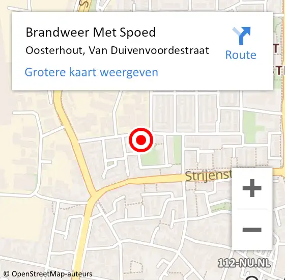 Locatie op kaart van de 112 melding: Brandweer Met Spoed Naar Oosterhout, Van Duivenvoordestraat op 18 mei 2024 12:15